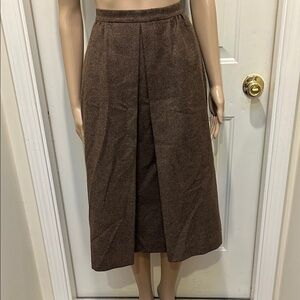 Vintage Chester Barrie Brown Wool Midi Skirt Pleated Size 10